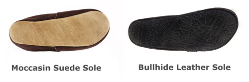 Moccasin Suede Sole Compared to Bullhide Leather Sole moccasin-bullhide-sole-comparison