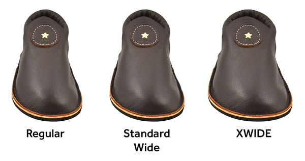 Softstar Width Comparison comparison of a rambler shoe in three sizes: regular, wide, and extra-wide